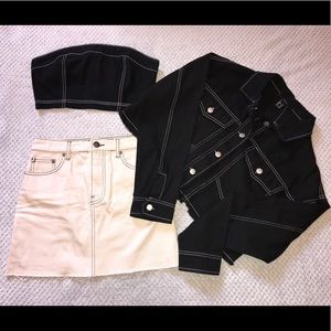 F21 Black and Cream Jean Set